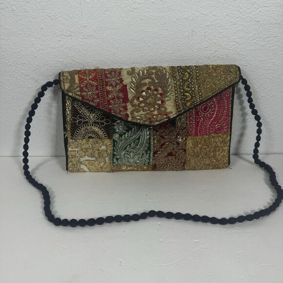 Indian Handmade Purse Vintage Patchwork Embroidery Ladies Envelope Clutch Bag - Picture 11 of 11